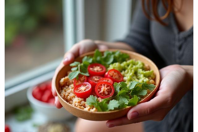 Person enjoying a mindful meal outdoors