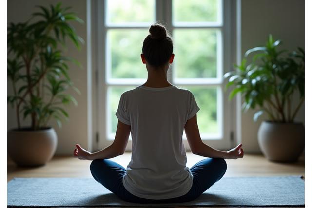 Person meditating in a calm setting